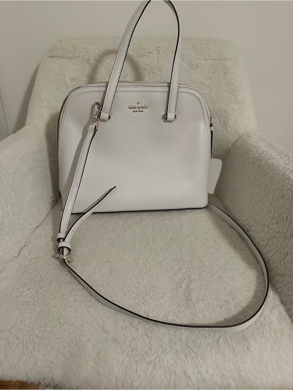 kate spade White Pebble Leather Satchel with Crossbody Strap